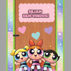🌈✨ PAINEL PARA PORTA – MENINAS SUPERPODEROSAS ✨🌈