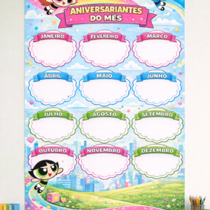 🎉 PAINEL DE ANIVERSARIANTES – MENINAS SUPER PODEROSAS 💗💙💚